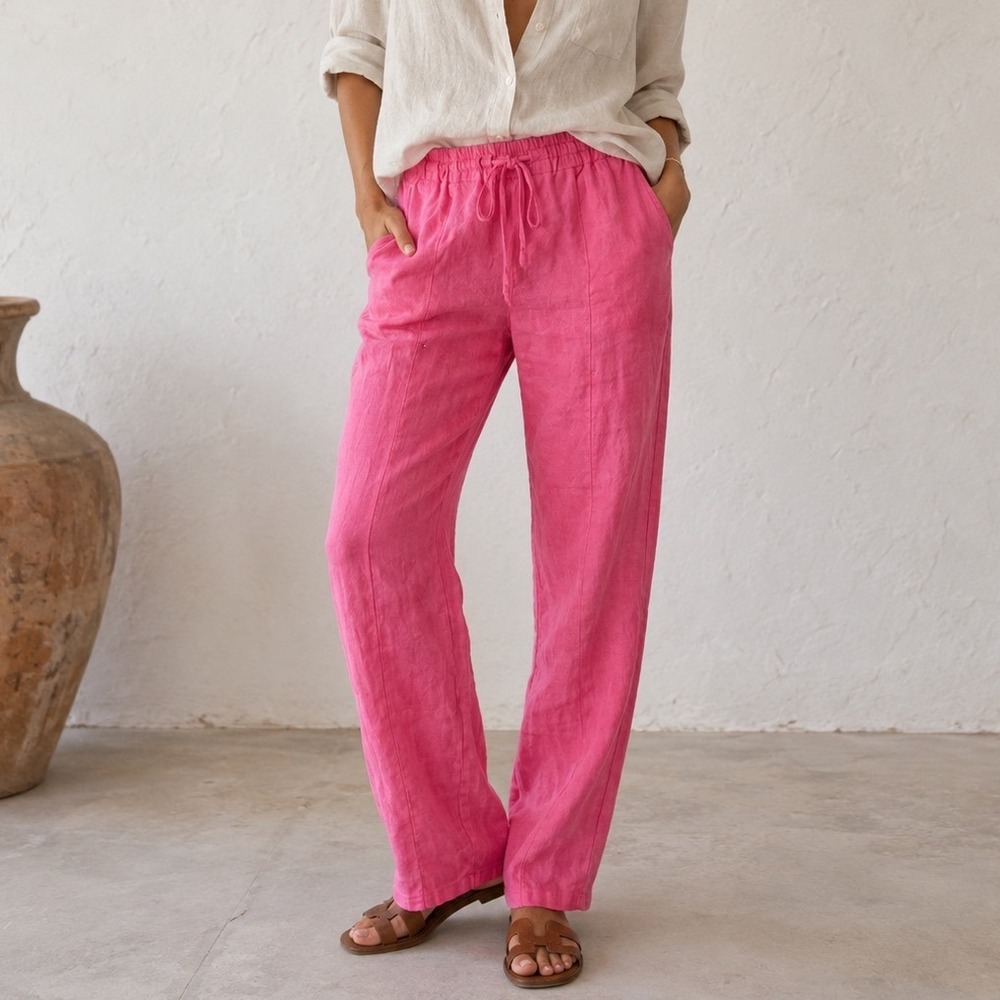 Villagallo 100% Linen Made in Spain Pink Trouser Pant Women's Sz 36 (U.S 4)‎ v1